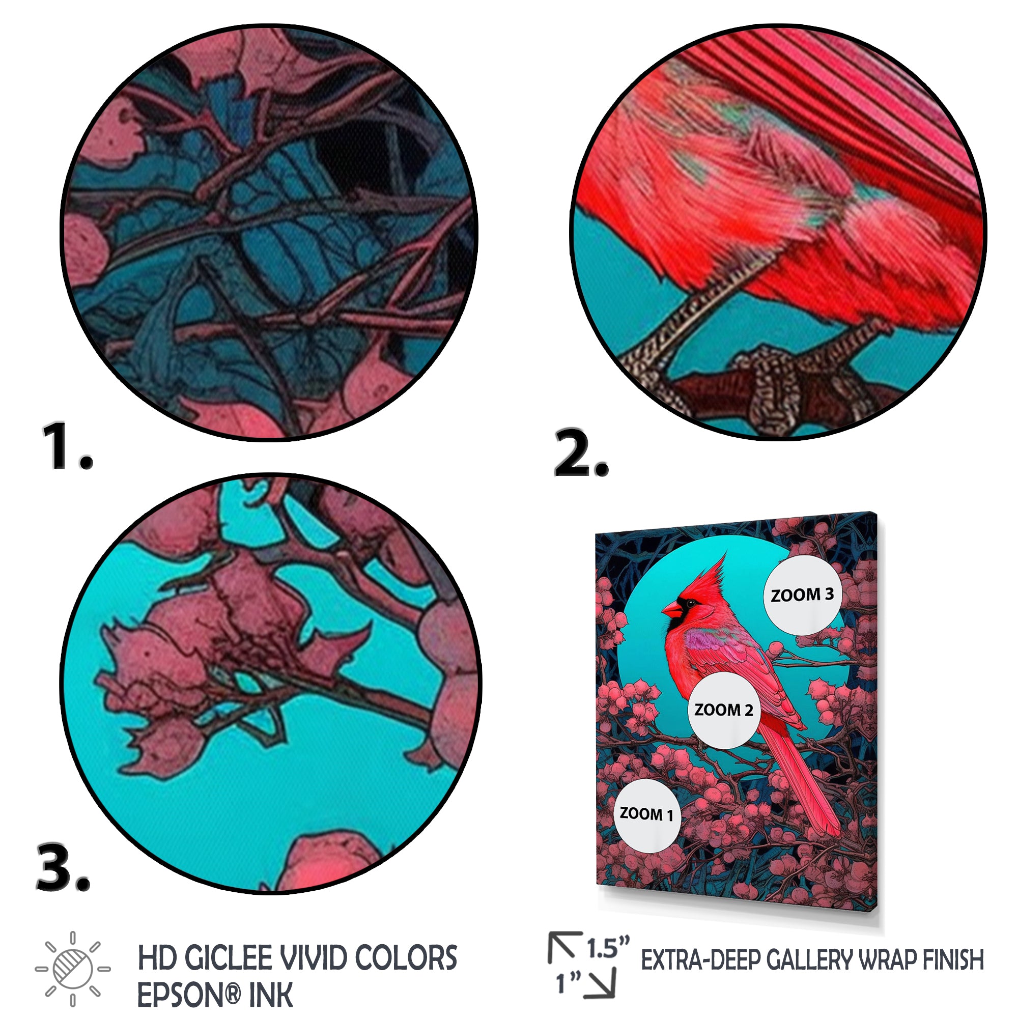 Red Cardinal Bird Under Full Moon - Bird Framed Canvas Art