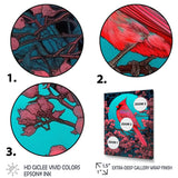 Red Cardinal Bird Under Full Moon - Bird Framed Canvas Art