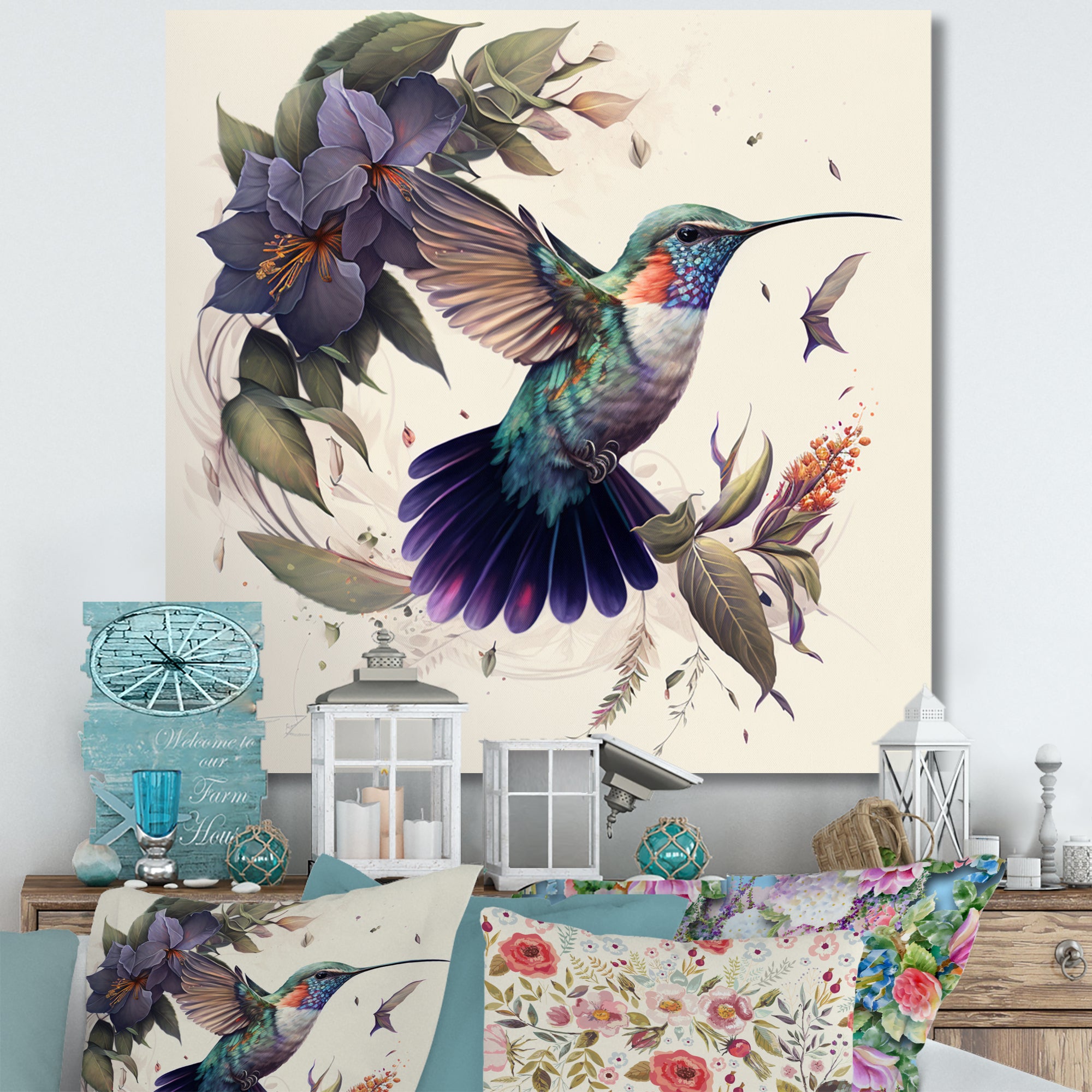 Purple Colibri Vintage Illustration - Bird Canvas Wall Art