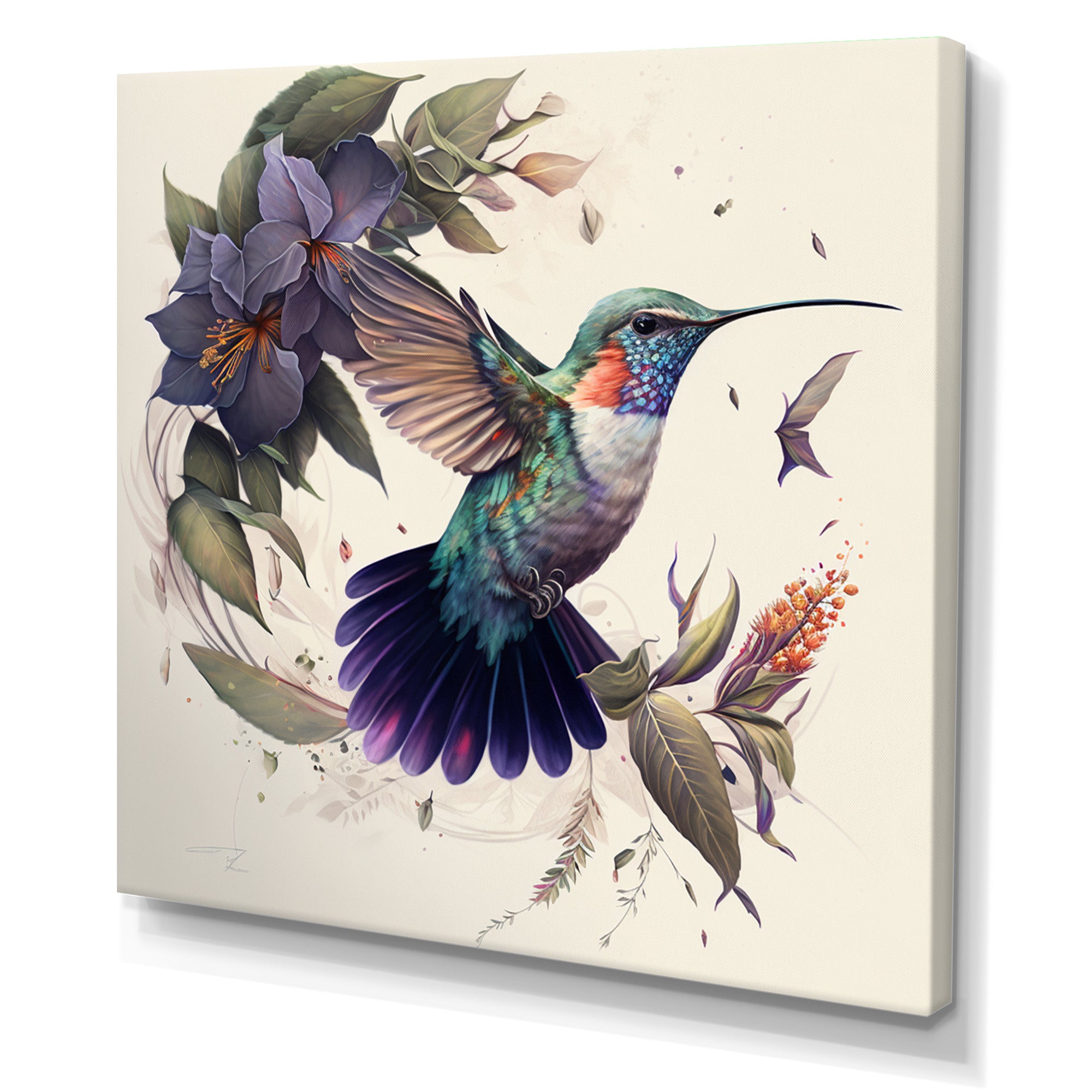 Purple Colibri Vintage Illustration - Bird Canvas Wall Art