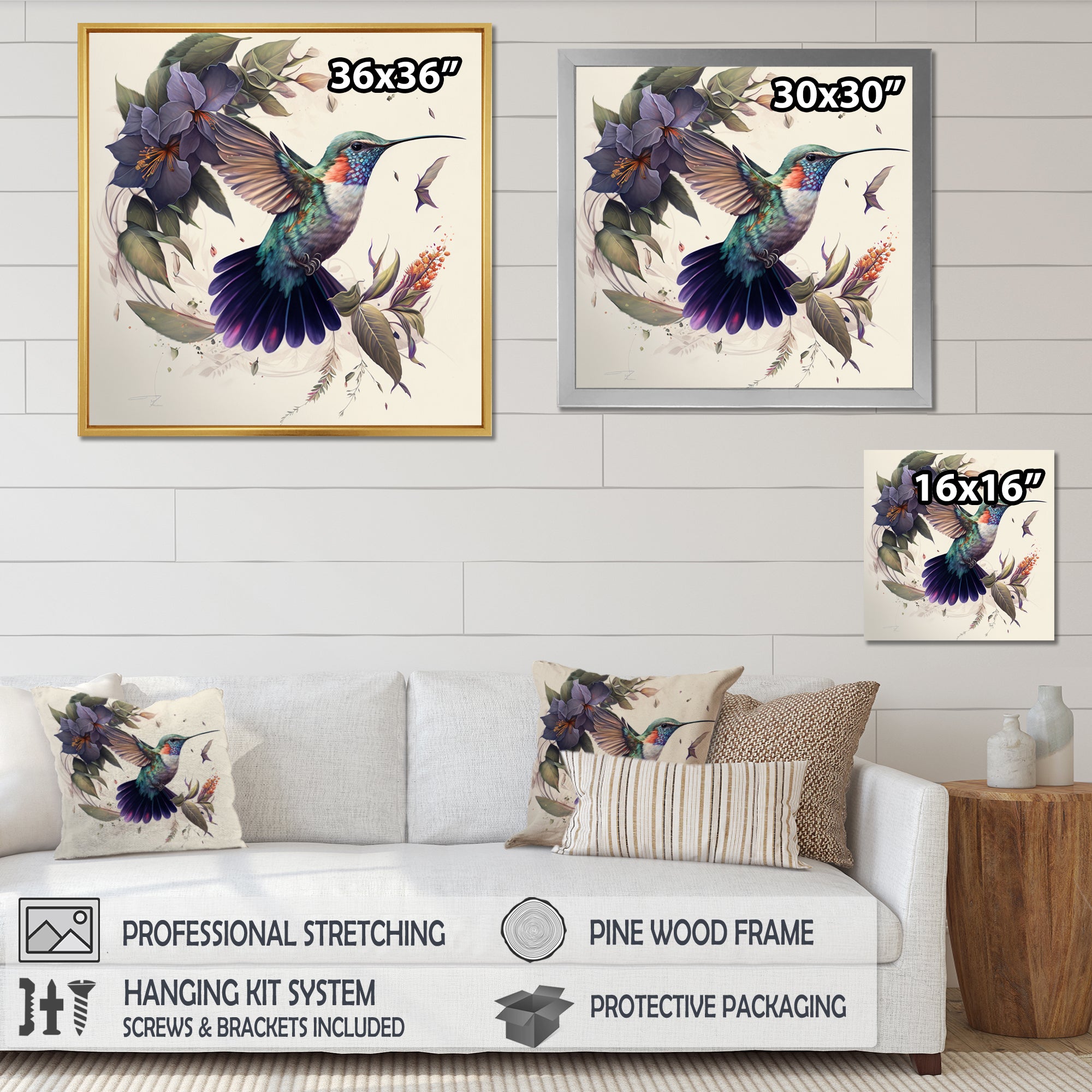 Purple Colibri Vintage Illustration - Bird Canvas Wall Art