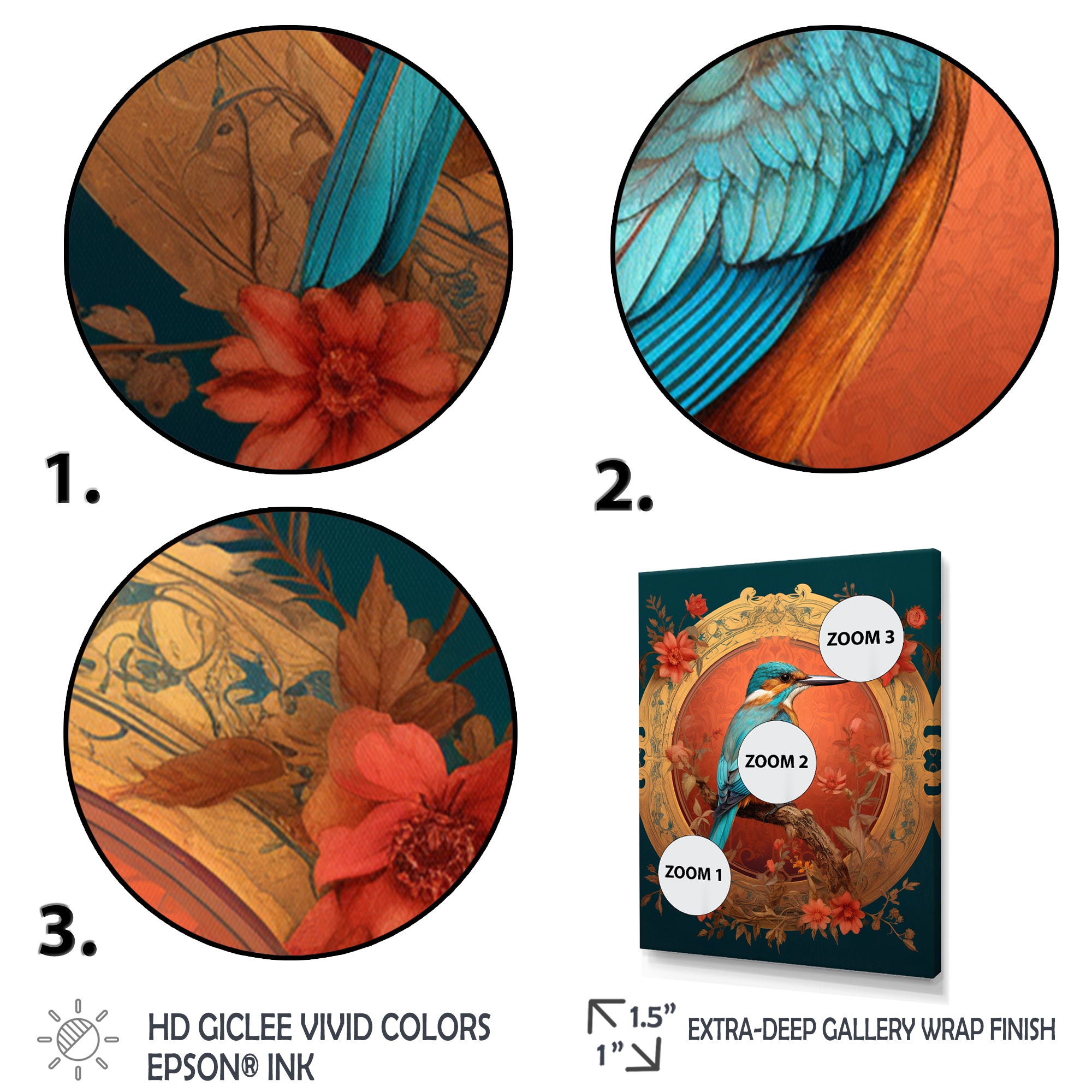 Blue Kingfisher Retro Illustration - Bird Canvas Wall Art