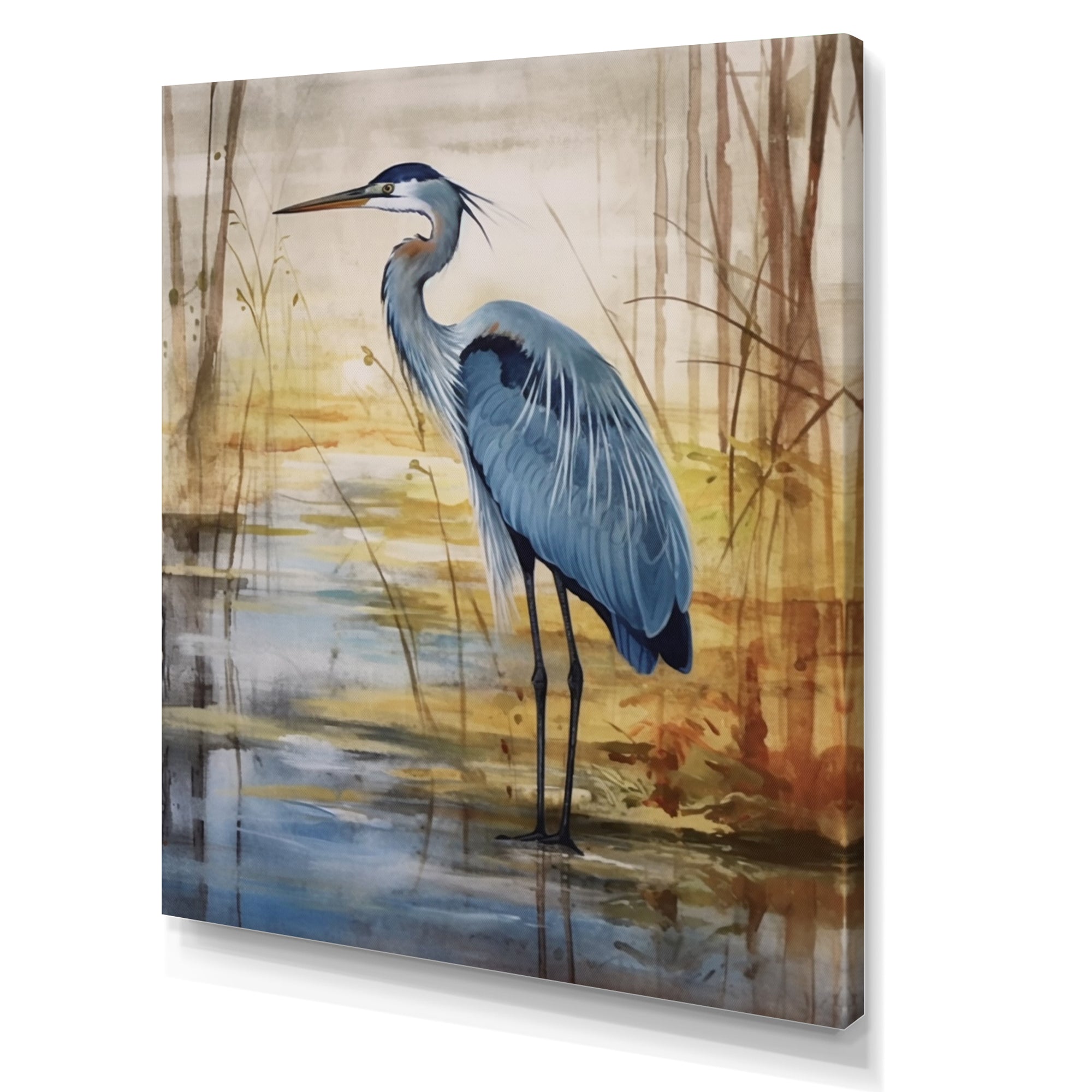 Blue Heron By The Waterside Watercolor - Bird Wall Art Prints