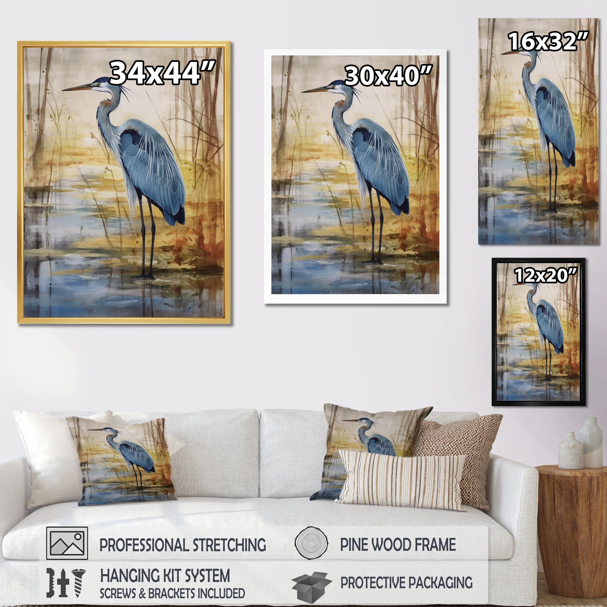 Blue Heron By The Waterside Watercolor - Bird Wall Art Prints