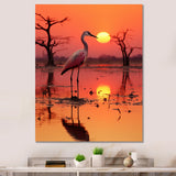 White Stork Pink Sunset Nature Photography - Yellow Bird Wall Art