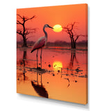 White Stork Pink Sunset Nature Photography - Yellow Bird Wall Art