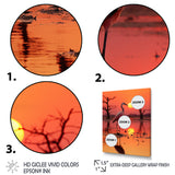 White Stork Pink Sunset Nature Photography - Yellow Bird Wall Art