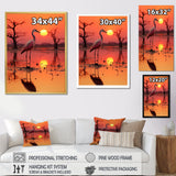 White Stork Pink Sunset Nature Photography - Yellow Bird Wall Art