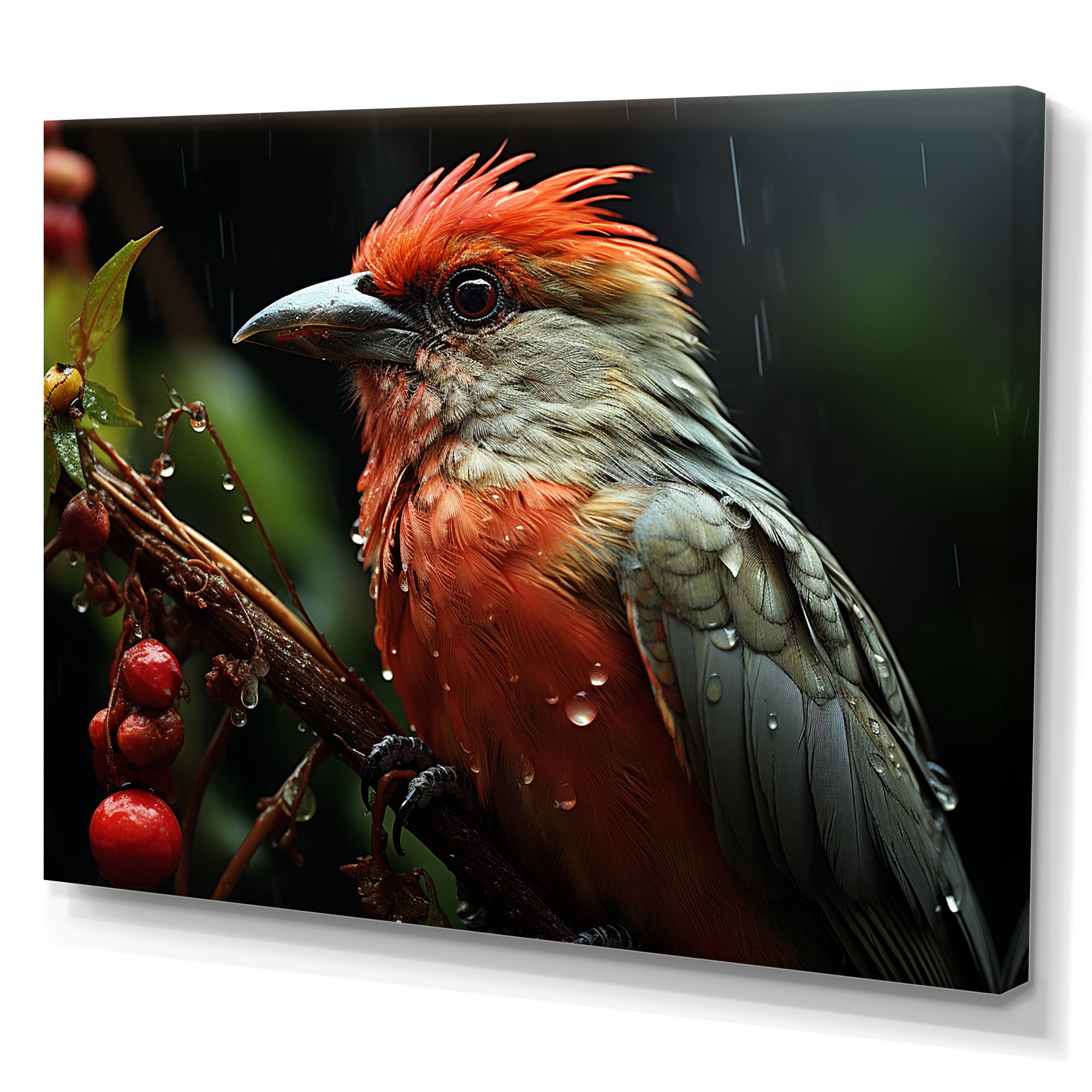 Orange Tropical Bird On Branch Nature Photography - Bird Wall Decor