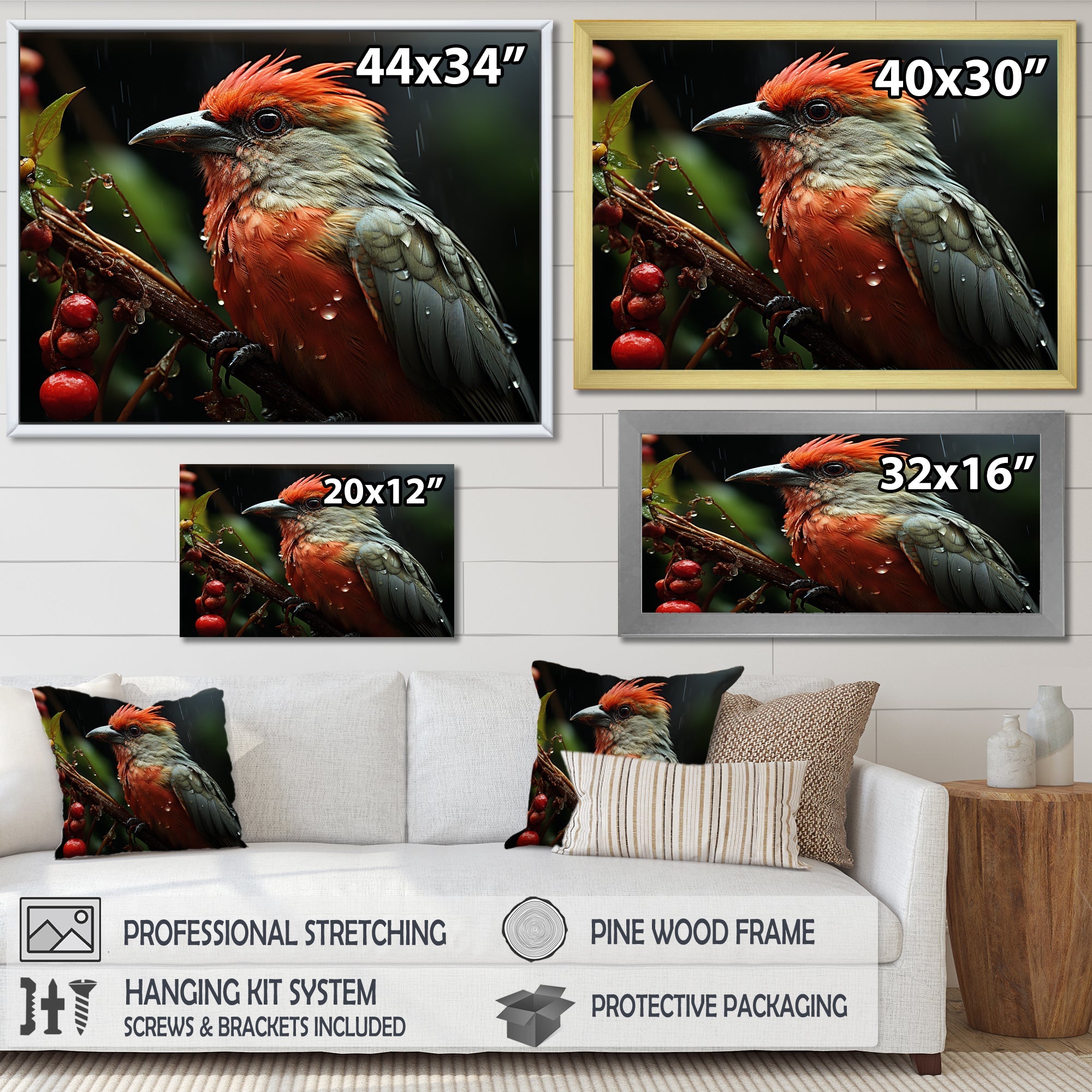 Orange Tropical Bird On Branch Nature Photography - Bird Wall Decor