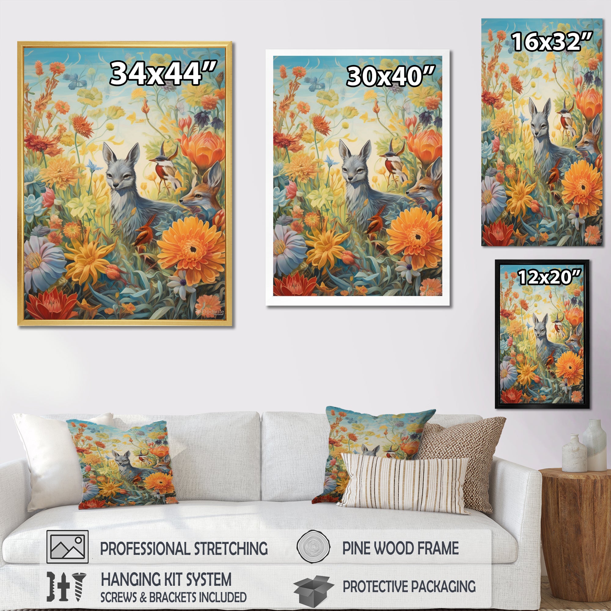 Wildlife In Paradise Flower field Painting - Blue Bird Wall Art