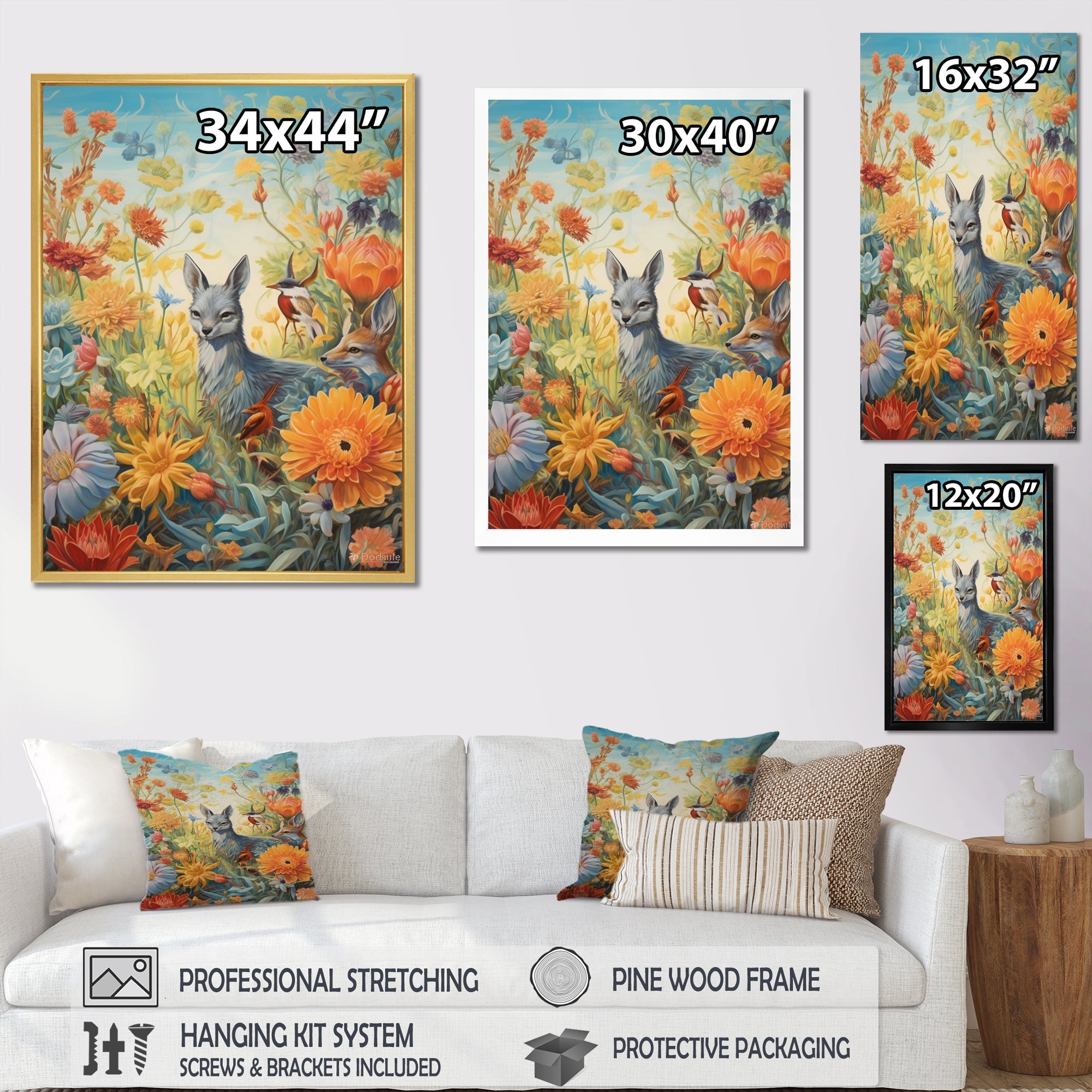 Wildlife In Paradise Flower field Painting - Blue Bird Wall Art