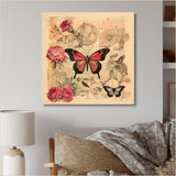 Vintage Illustration Of Romantic Pink Butterfly - Butterfly Canvas Wall Art