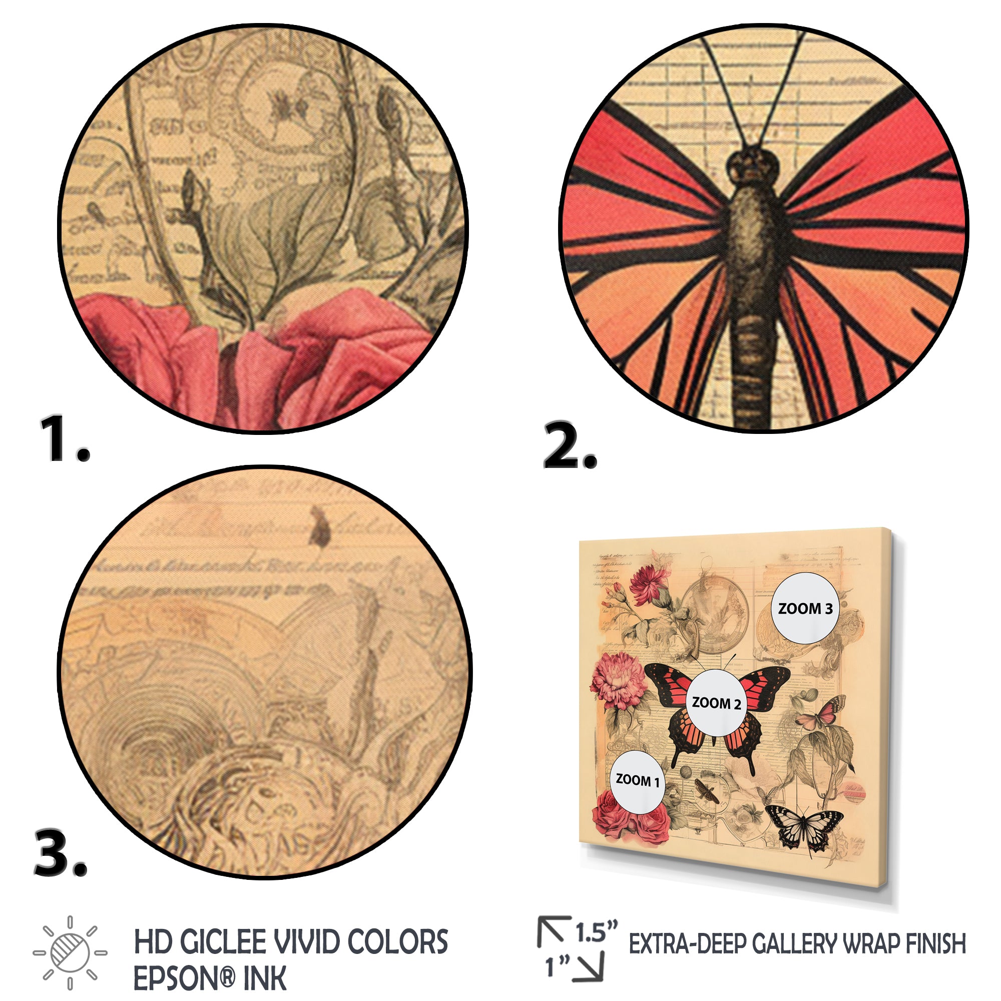 Vintage Illustration Of Romantic Pink Butterfly - Butterfly Canvas Wall Art