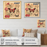 Vintage Illustration Of Romantic Pink Butterfly - Butterfly Canvas Wall Art