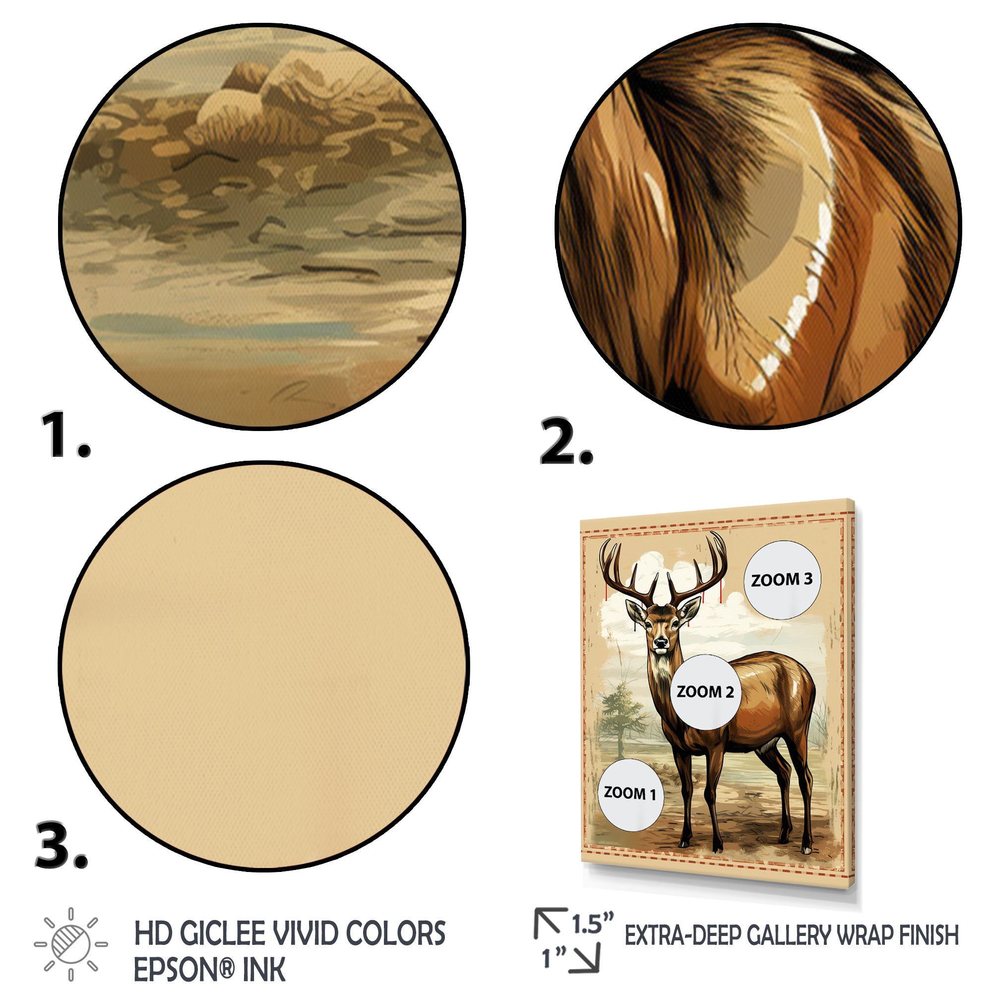 Majestic Deer Retro Illustration - Brown Deer Wall Art