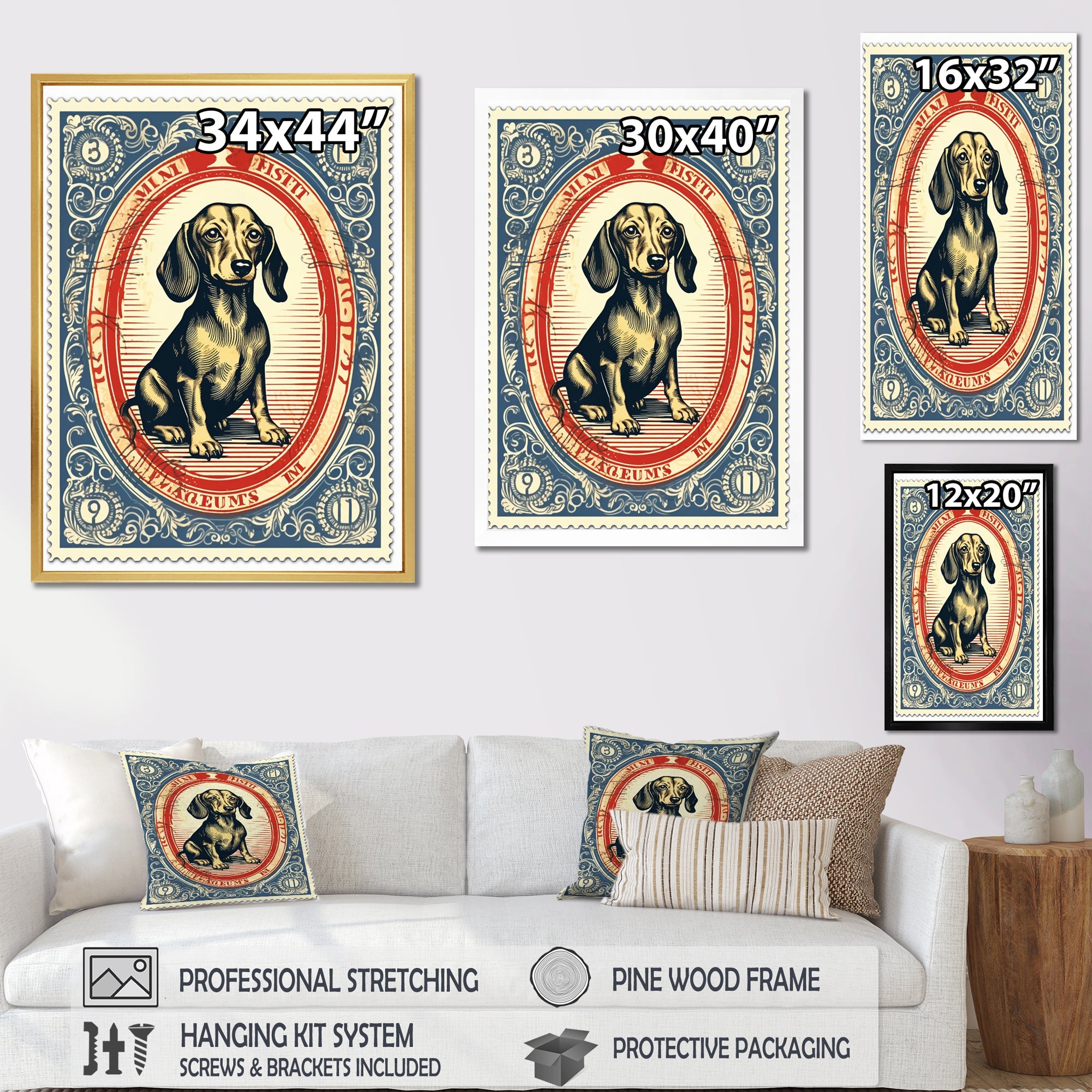 Retro Illustration Of Cute Dachshund - Dog Daschund Living Room Wall Art
