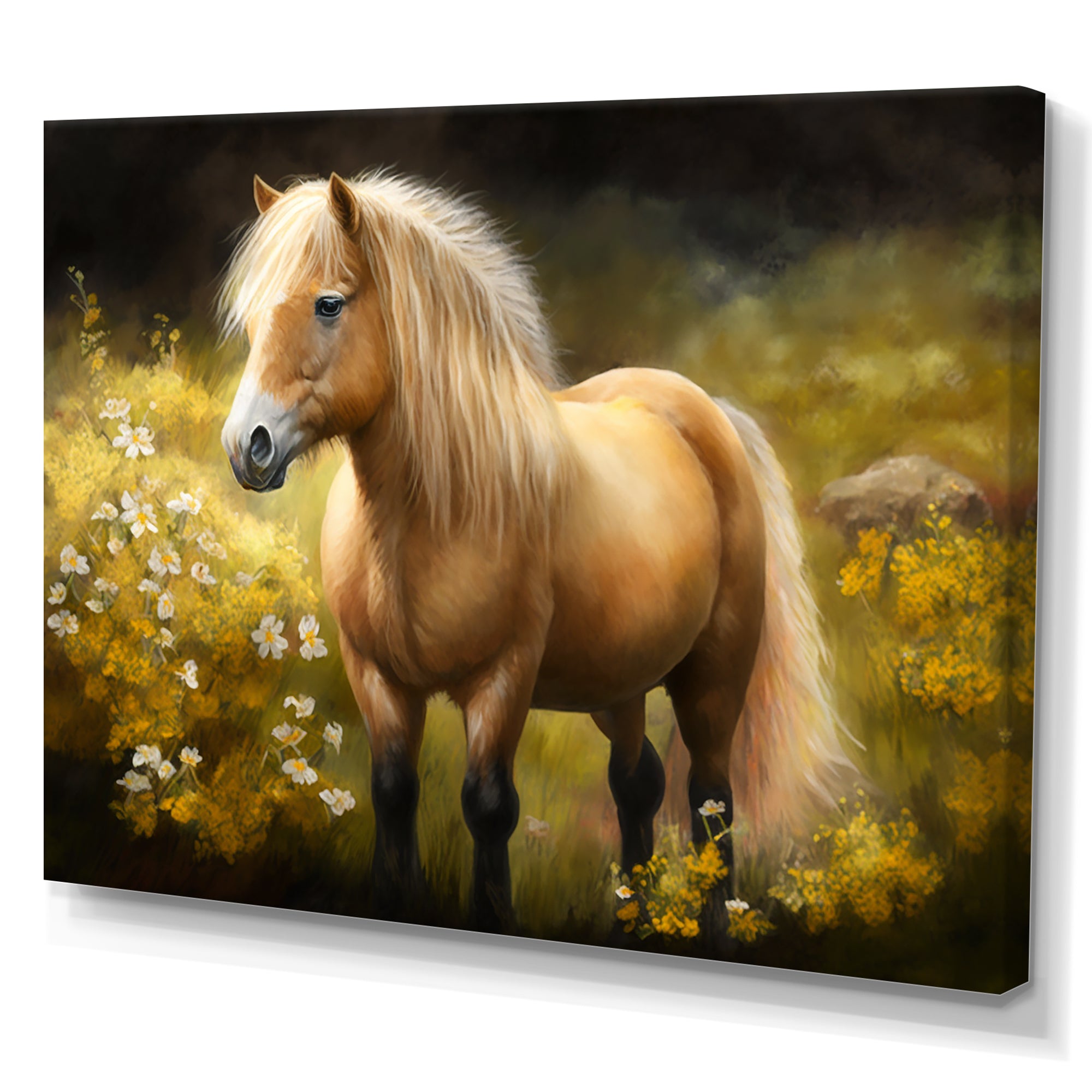 Golden Pony In Flower Meadow - Horse Wall Art Prints