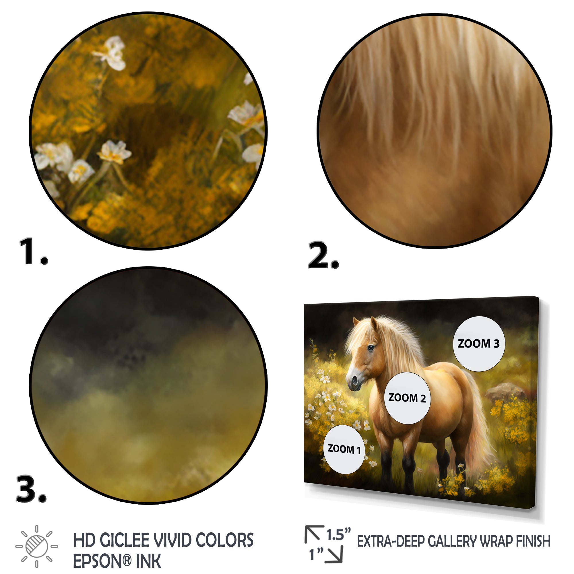 Golden Pony In Flower Meadow - Horse Wall Art Prints
