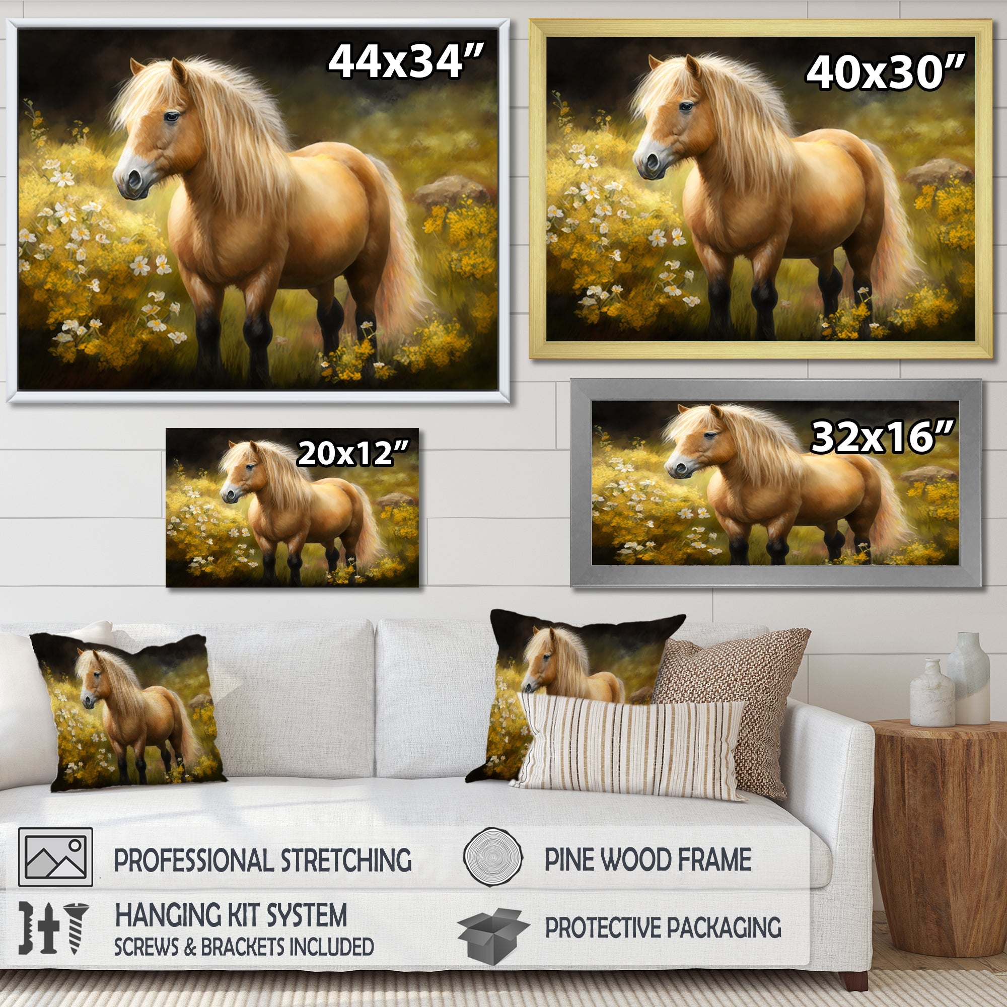 Golden Pony In Flower Meadow - Horse Wall Art Prints