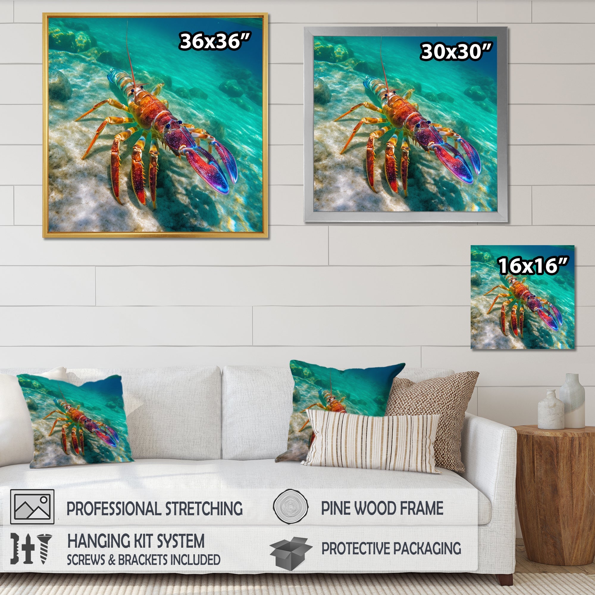 Red Lobster In Tropical Turquoise Water - Lobster Living Room Wall Art