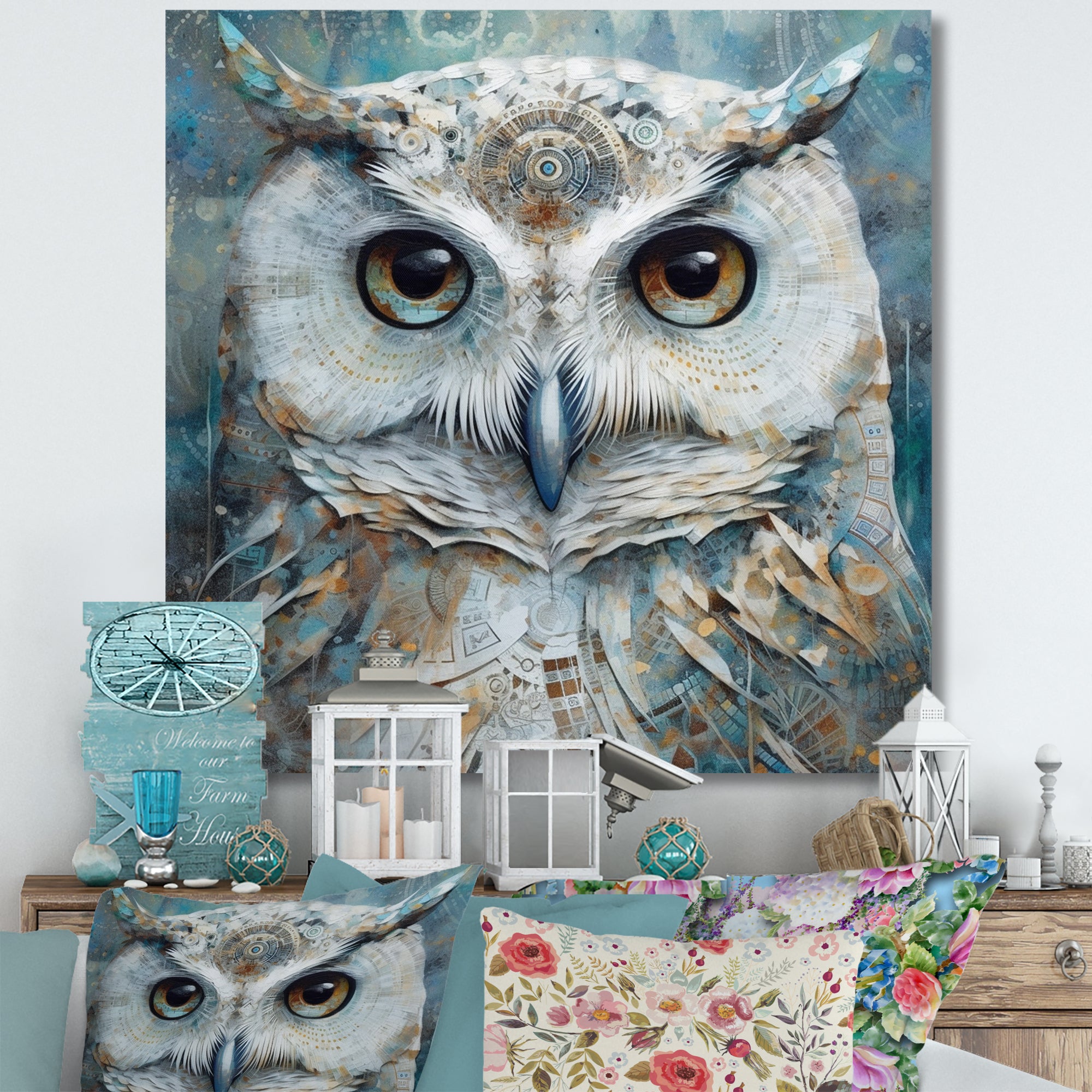 Portrait Of Magical Tribal White Owl - Owl Wall Art Prints
