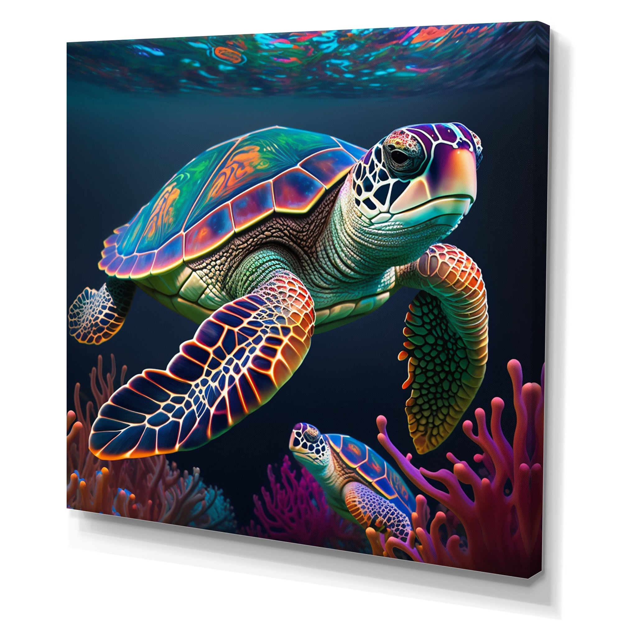 Colorful Deep Sea Turtle Portrait - Turtle Wall Art Prints