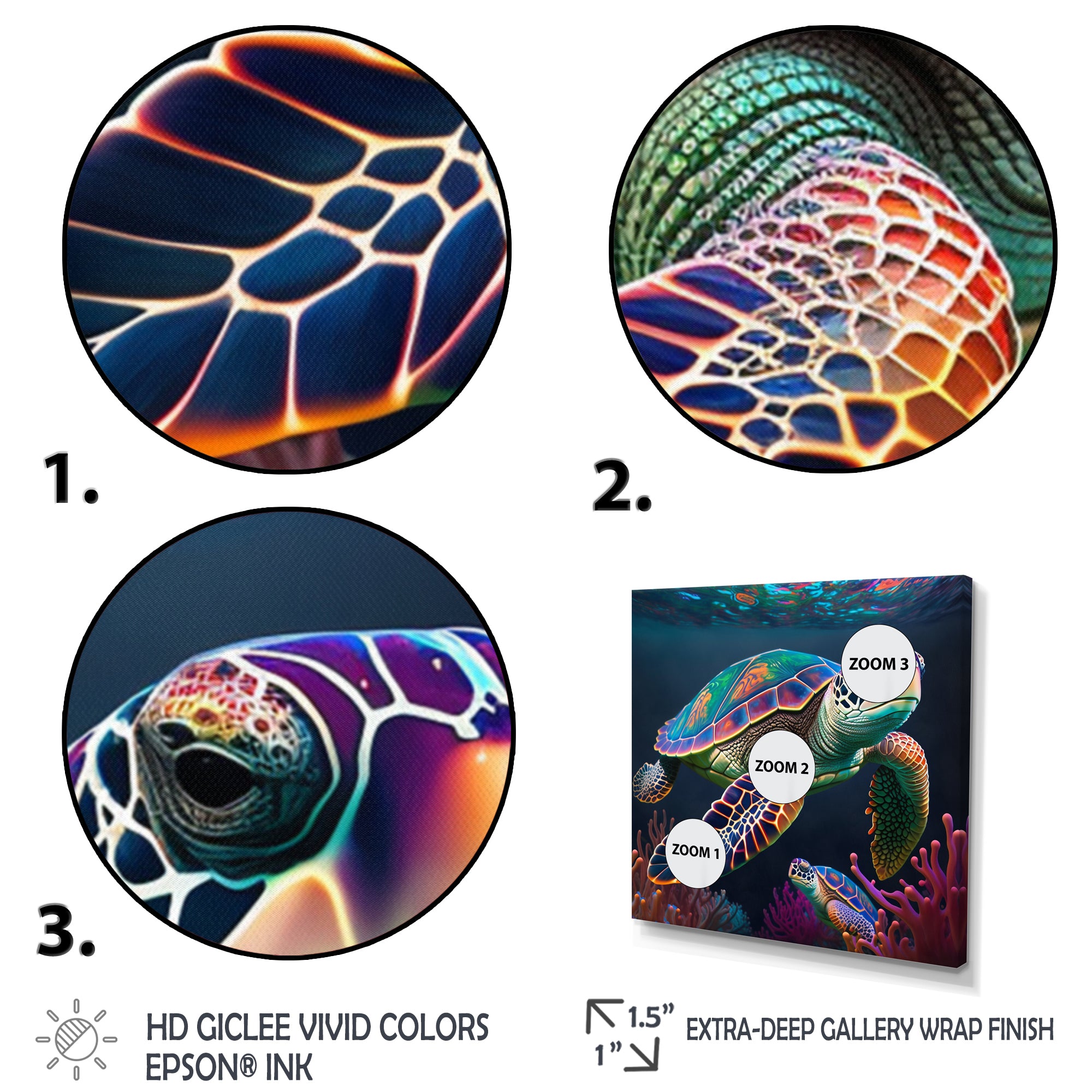 Colorful Deep Sea Turtle Portrait - Turtle Wall Art Prints