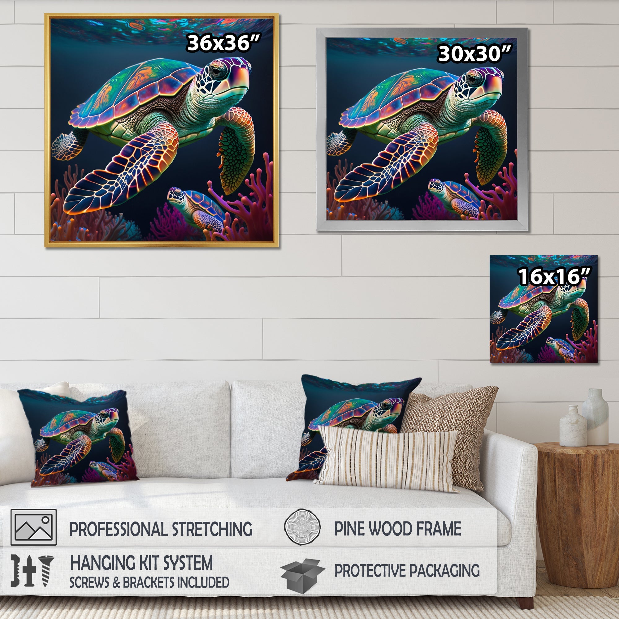 Colorful Deep Sea Turtle Portrait - Turtle Wall Art Prints