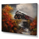 Steam train Crossing Autumn Bridge Painting - Train Canvas Wall Art
