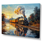 Steam train Travelling In The Sunset Painting - Train Canvas Wall Art