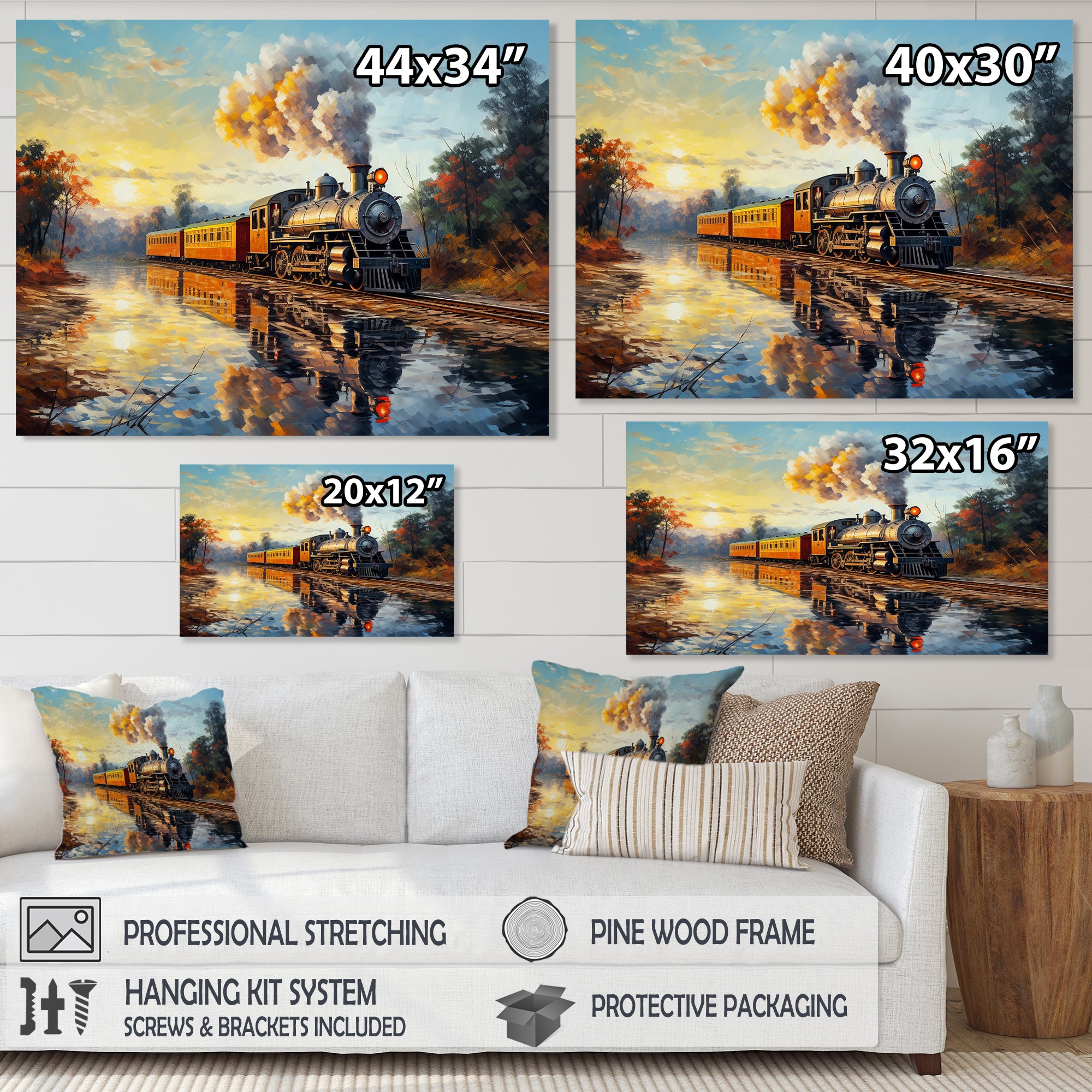 Steam train Travelling In The Sunset Painting - Train Canvas Wall Art