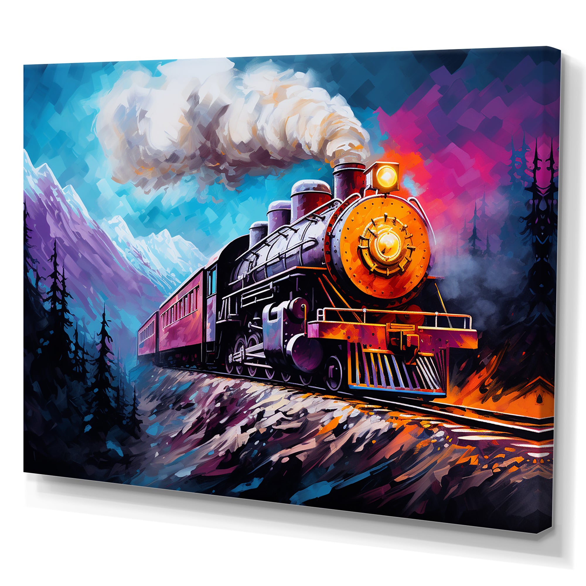 Steam train Travelling In Winter Snow Painting - Train Canvas Wall Art