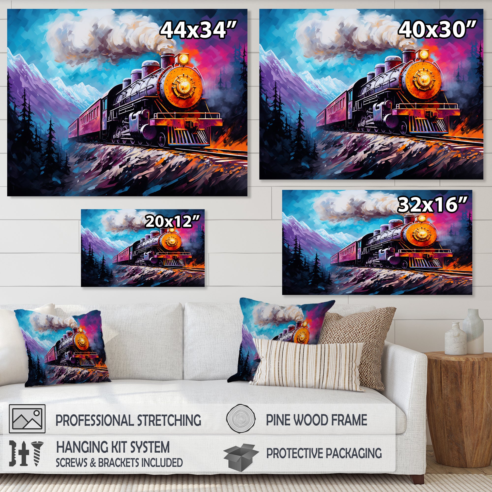 Steam train Travelling In Winter Snow Painting - Train Canvas Wall Art