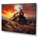 Steam train Travelling Sunset Landscape Painting I - Train Canvas Wall Art
