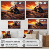 Steam train Travelling Sunset Landscape Painting I - Train Canvas Wall Art