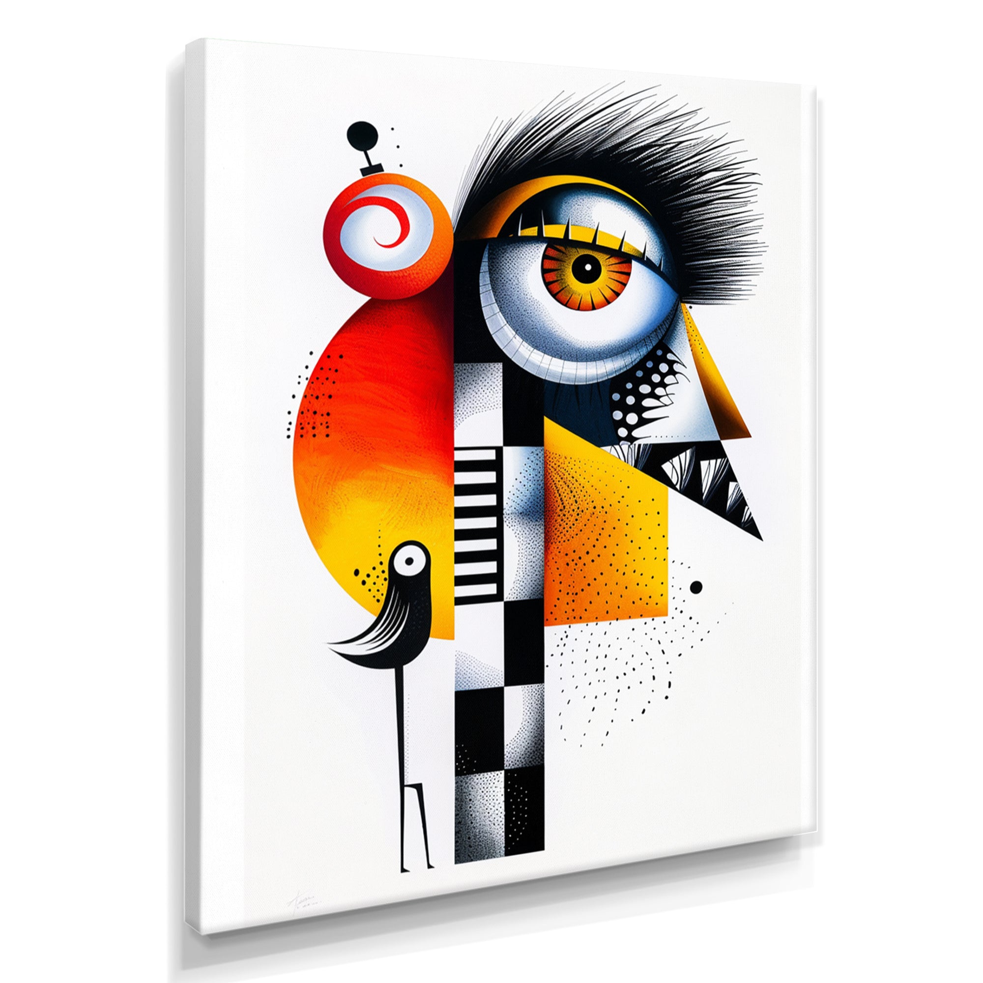 Strange Friendly Creature With Bird - Bird Canvas Wall Art