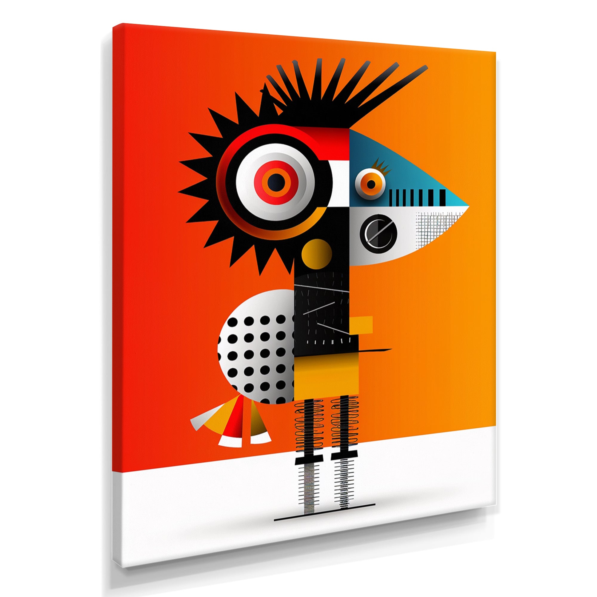 Strange Friendly Creature On Yellow - Bird Canvas Wall Art