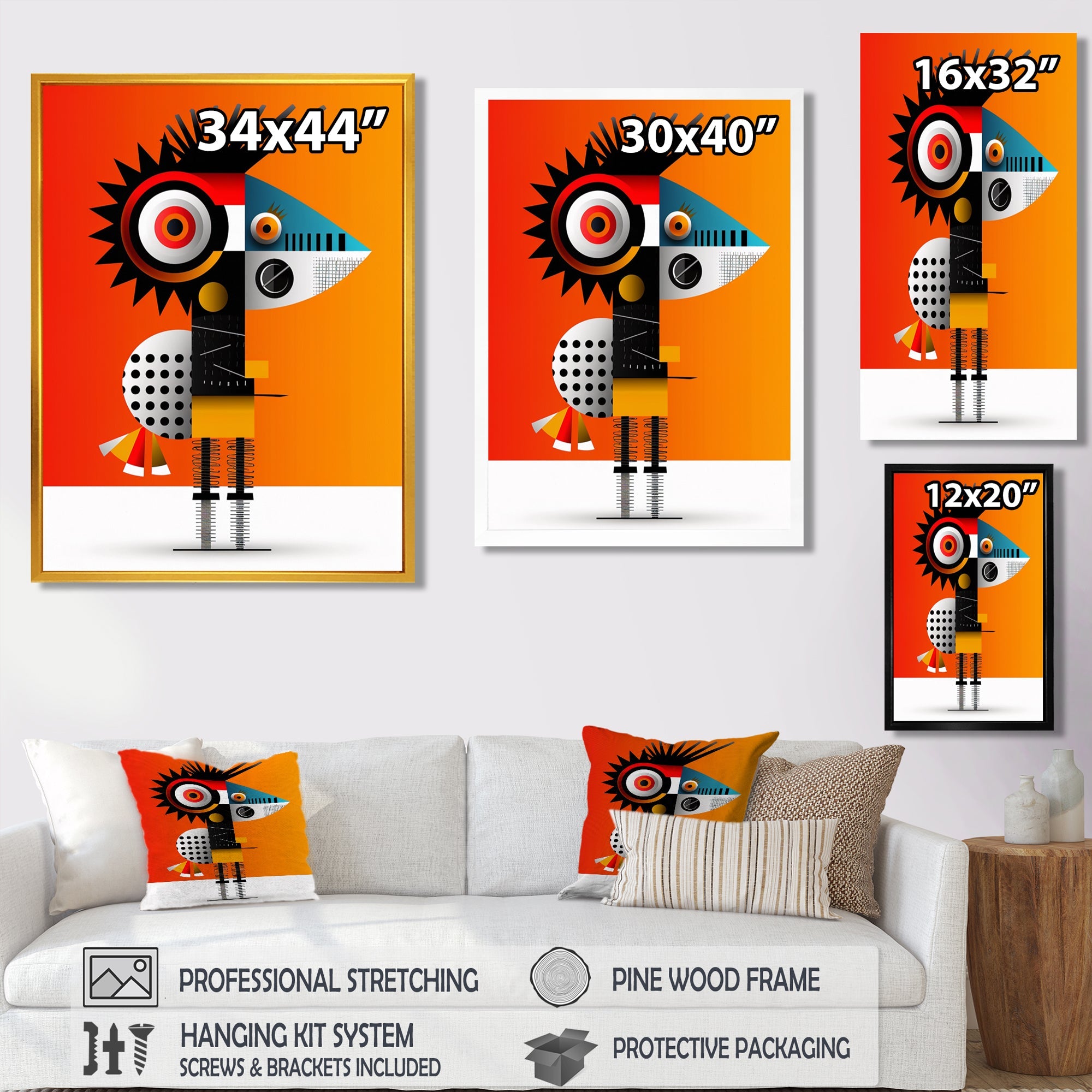 Strange Friendly Creature On Yellow - Bird Canvas Wall Art