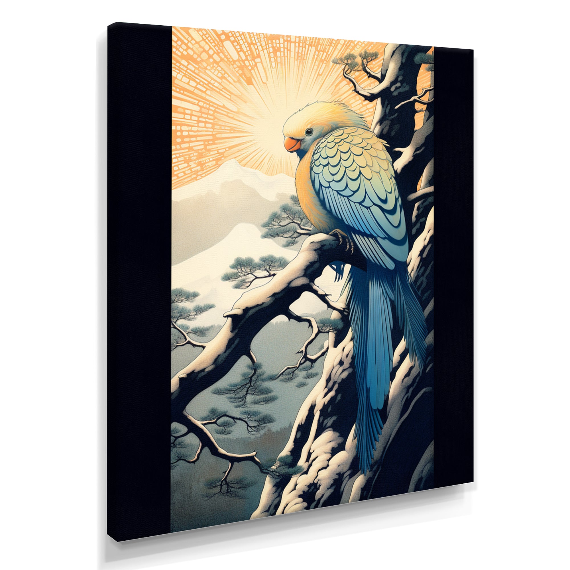 Blue Bird On Winter Brench - Bird Home Decor Art