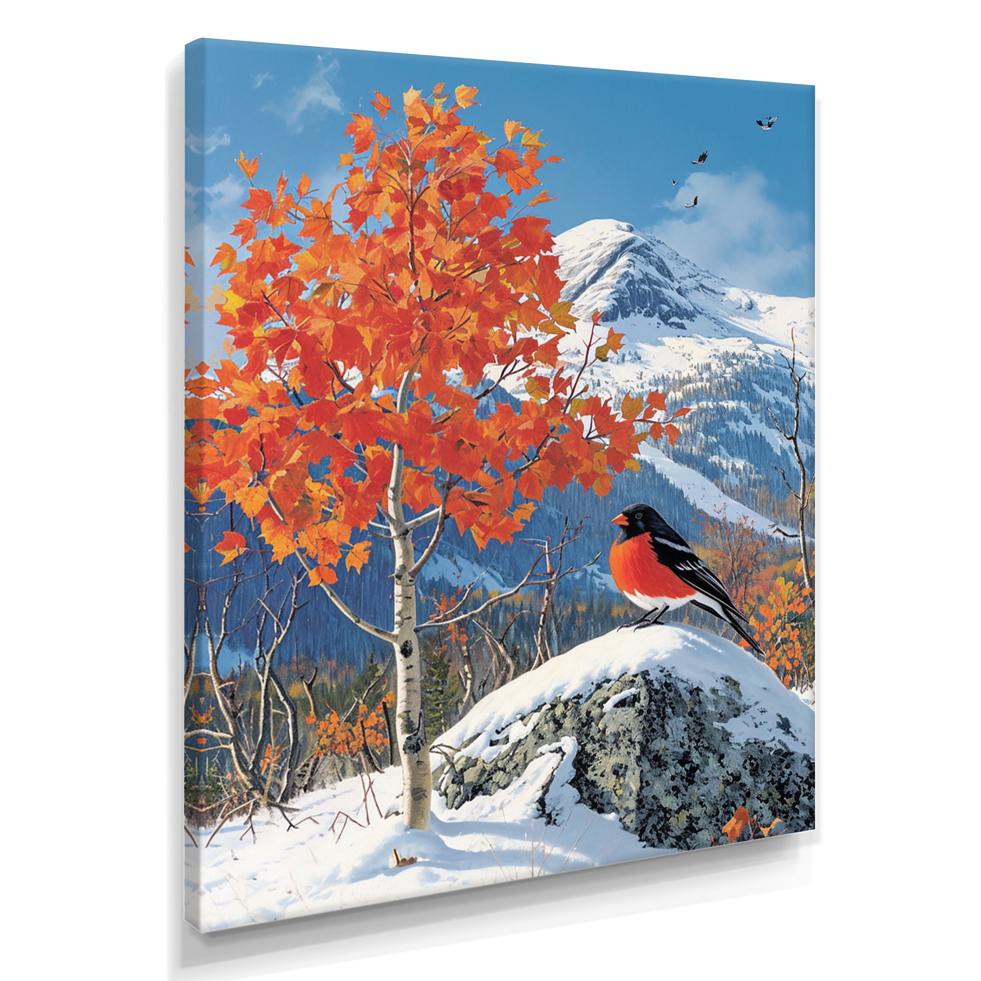 Cardinal Bird In Winter Mountain Landscape - Bird Living Room Wall Art