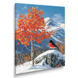 Cardinal Bird In Winter Mountain Landscape - Bird Living Room Wall Art
