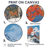 Cardinal Bird In Winter Mountain Landscape - Bird Living Room Wall Art