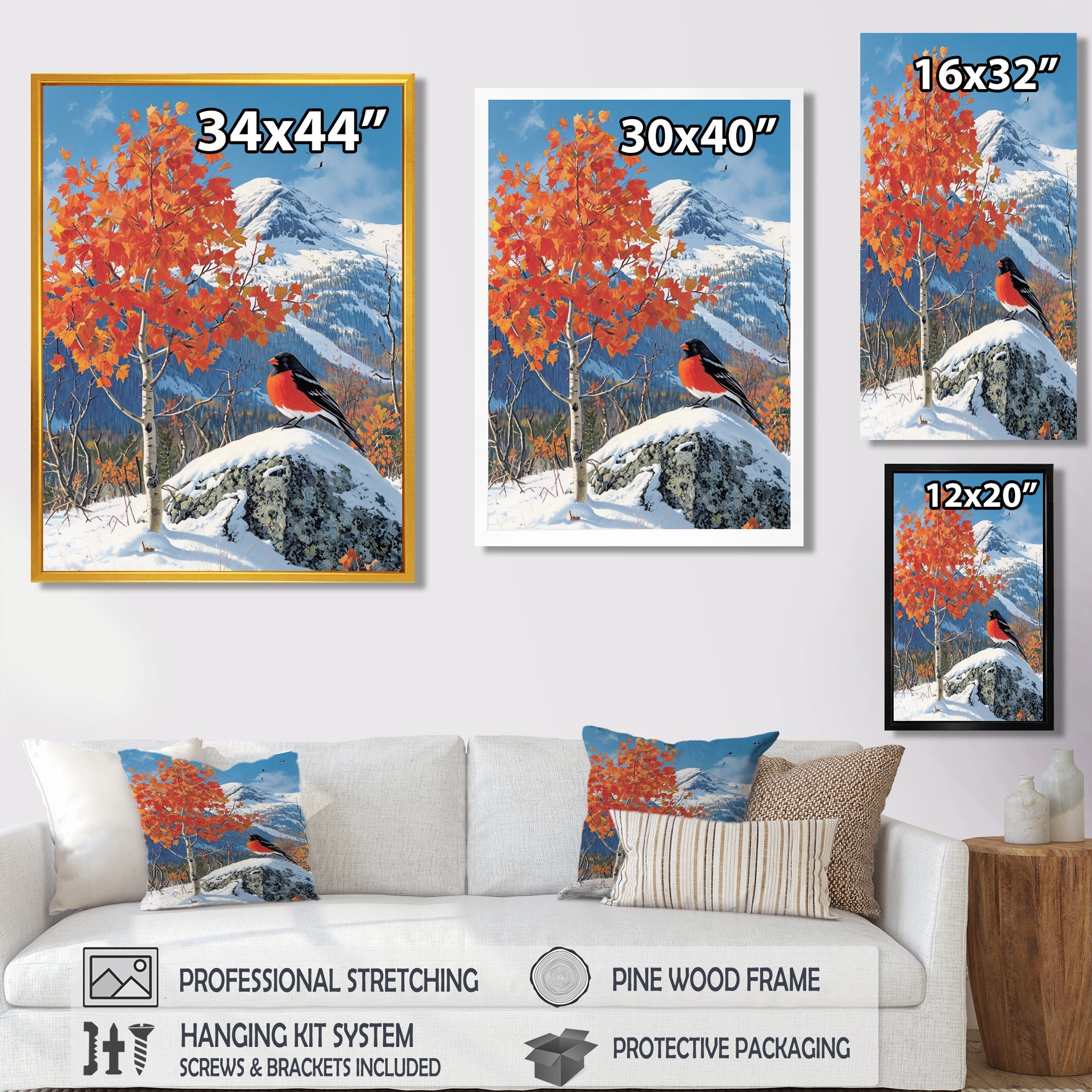 Cardinal Bird In Winter Mountain Landscape - Bird Living Room Wall Art