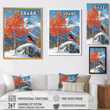 Cardinal Bird In Winter Mountain Landscape - Bird Living Room Wall Art