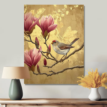 Finch Bird On Magnolia Tree - Bird Wall Decor