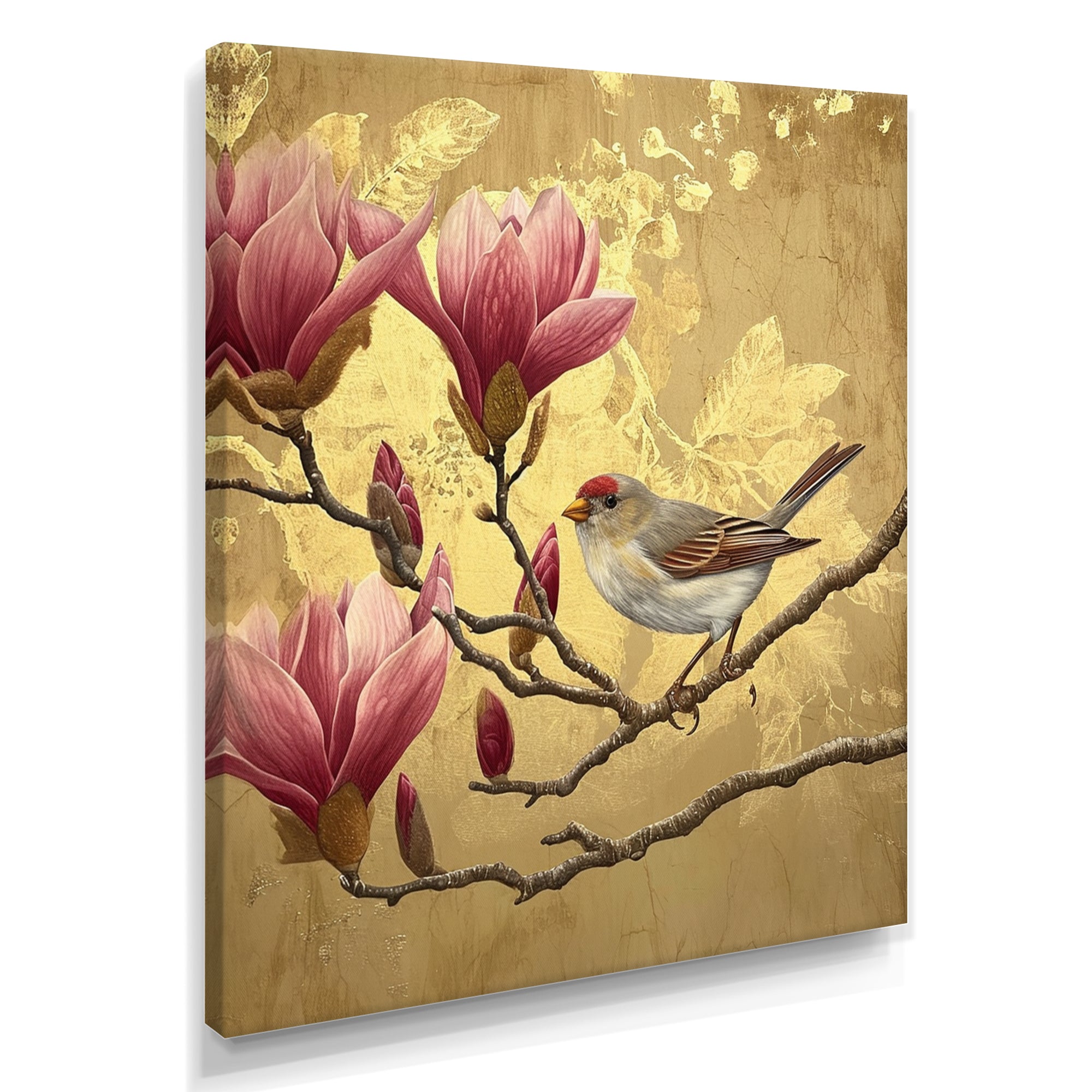 Finch Bird On Magnolia Tree - Bird Wall Decor