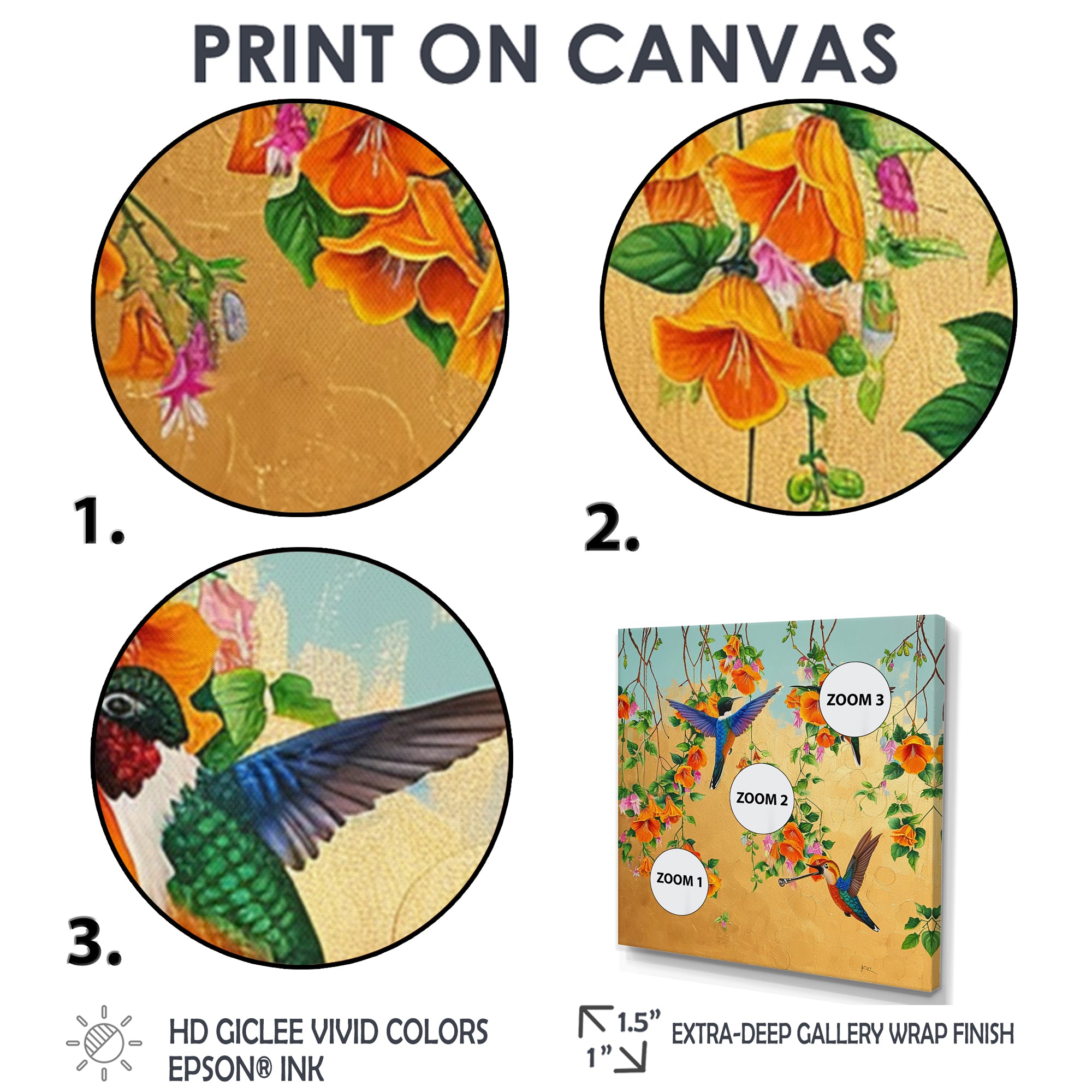 Kolibri Birds Drinking Flower Nectar - Bird Wall Art Prints