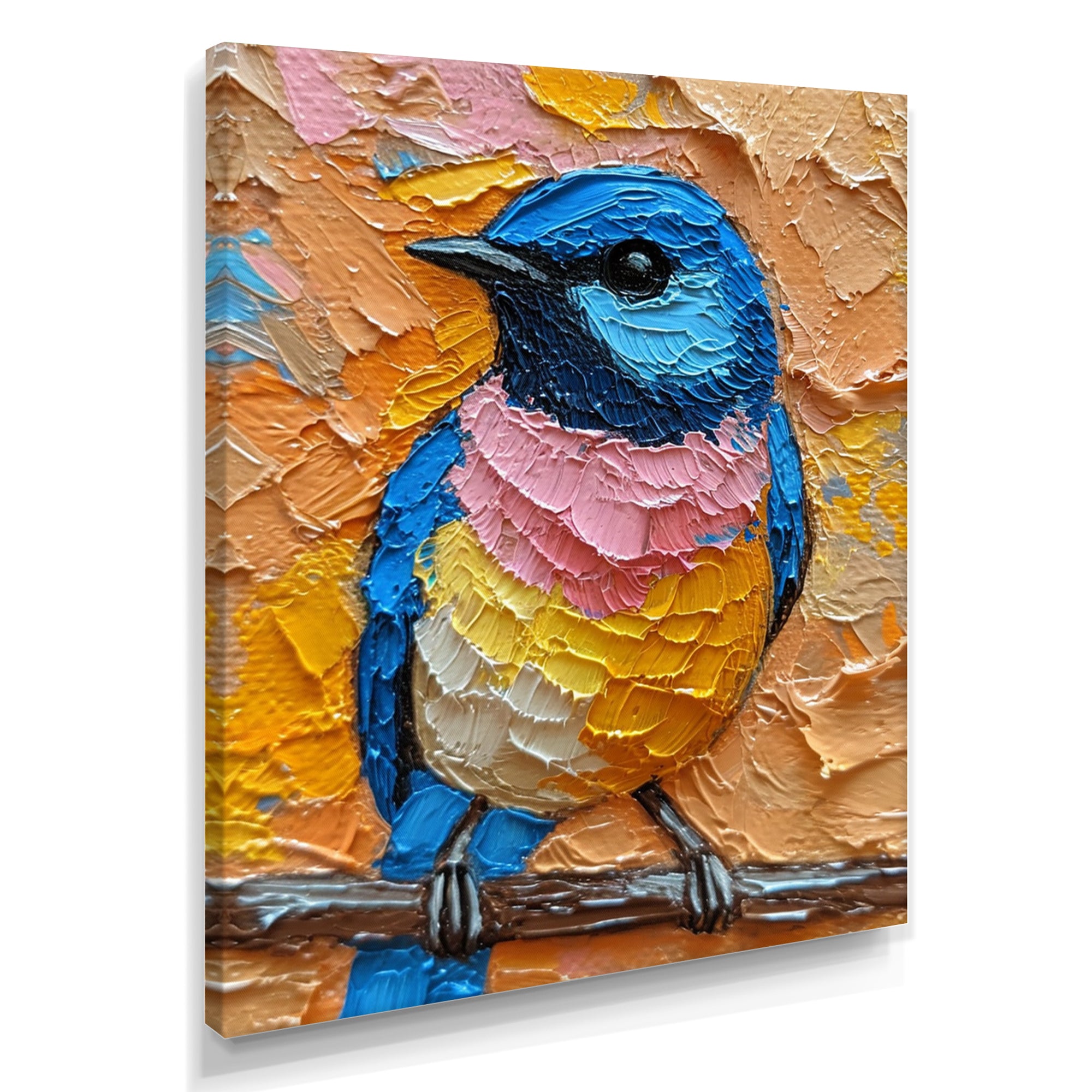 Blue Nightingale Bird On Branch - Multi-Color Bird Wall Art