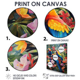 Three Parrots In Tropical Flower Jungle - Parrot Framed Canvas Art